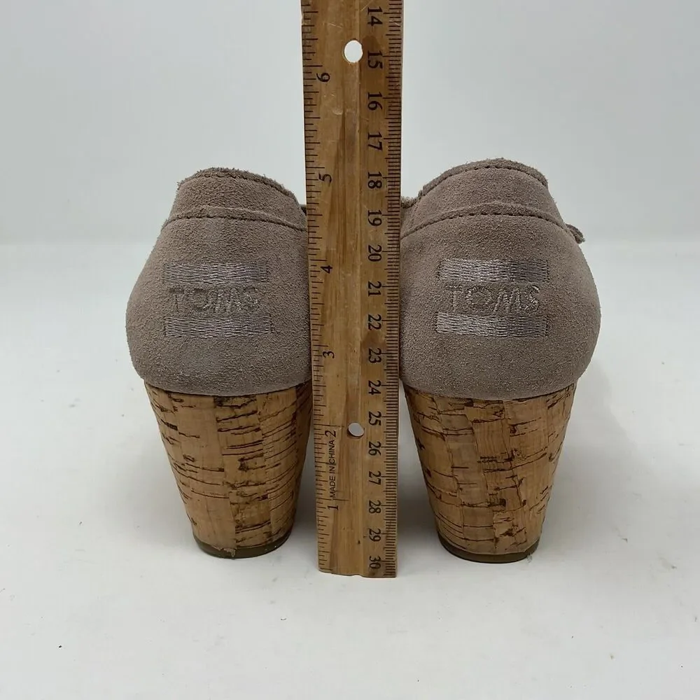 Toms Wedge Sandals‎ 7.5 Beige Tan Strappy Open Toe Shoes Ankle Strap Cork Heel